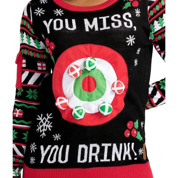Tipsy Elves “You Miss, You Drink!” Target Game Christmas Sweater, Size M NWT - Picture 2 of 10